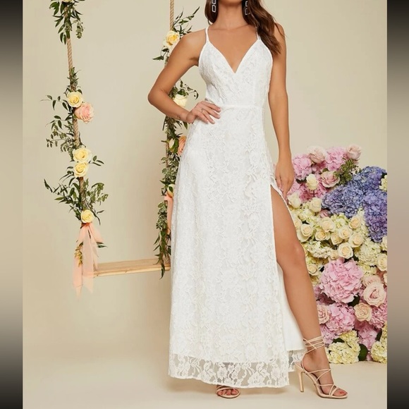 NWOT Lace Thigh Slit Dress - Picture 2 of 4